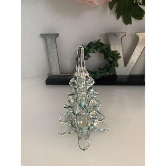 Vintage ROC Clear Crystal Green Ribbon Christmas Tree or Paperweight 4.5" Taiwan - Picture 6 of 16